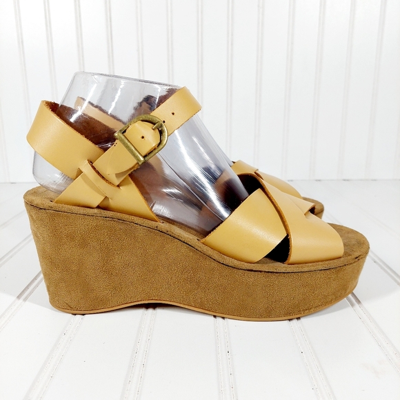 Rampage Leather Criss Cross Buckle Closure Platform Wedge Sandals A362 - Picture 5 of 12
